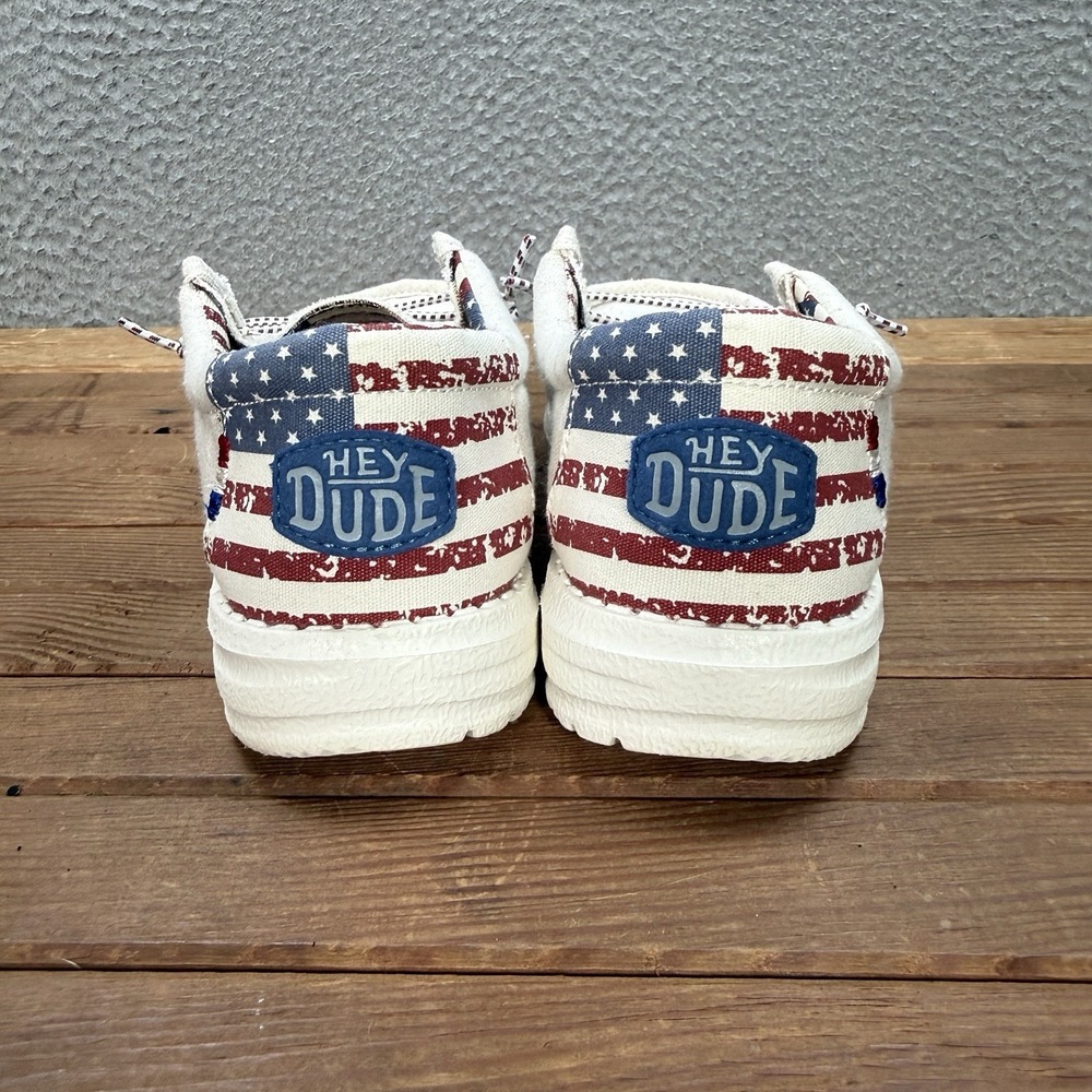 Hey Dude Shoes Youth 4 Off White Patriotic Wally Slip On Loafers American Flag - Picture 7 of 11